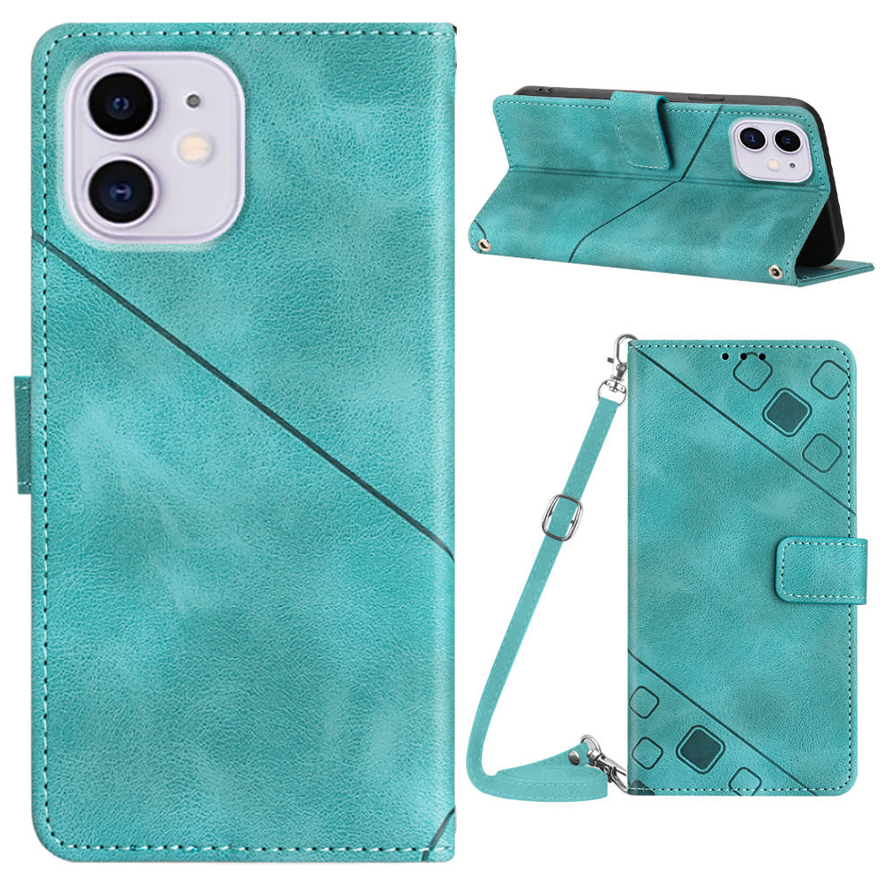 PT005 YB Imprinting Series-7 for iPhone 11 PU Leather Phone Case Imprinted Wallet Stand Anti-drop Cover with Shoulder Strap
