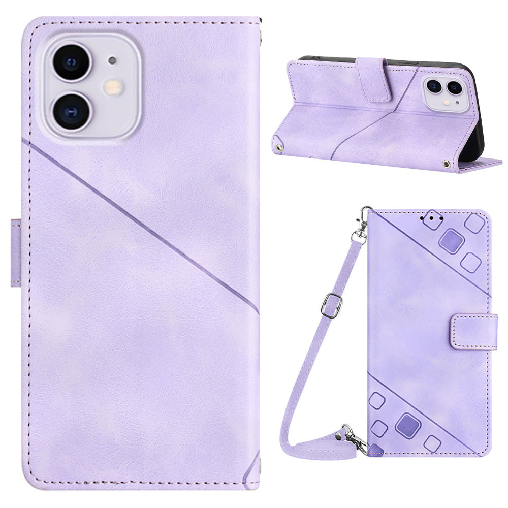 PT005 YB Imprinting Series-7 for iPhone 11 PU Leather Phone Case Imprinted Wallet Stand Anti-drop Cover with Shoulder Strap