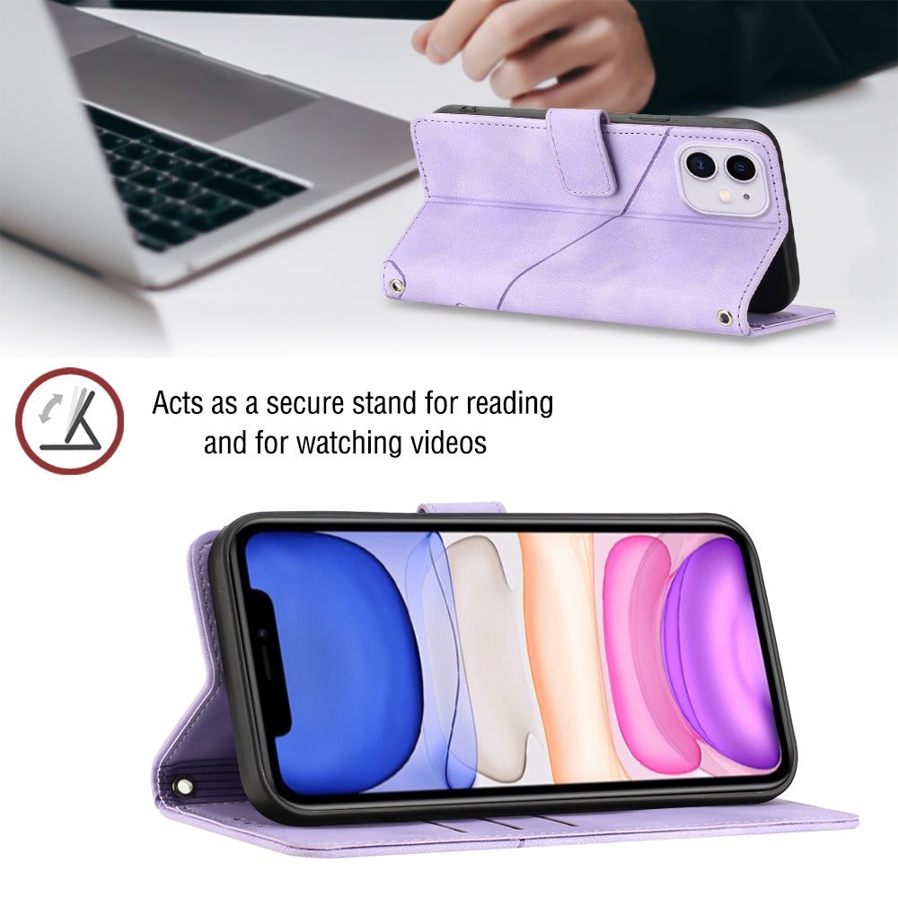PT005 YB Imprinting Series-7 for iPhone 11 PU Leather Phone Case Imprinted Wallet Stand Anti-drop Cover with Shoulder Strap