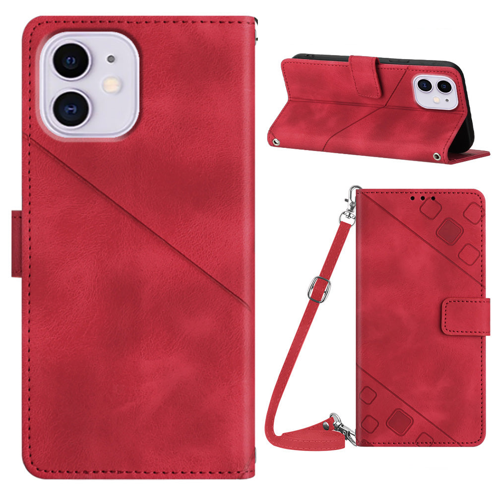 PT005 YB Imprinting Series-7 for iPhone 11 PU Leather Phone Case Imprinted Wallet Stand Anti-drop Cover with Shoulder Strap