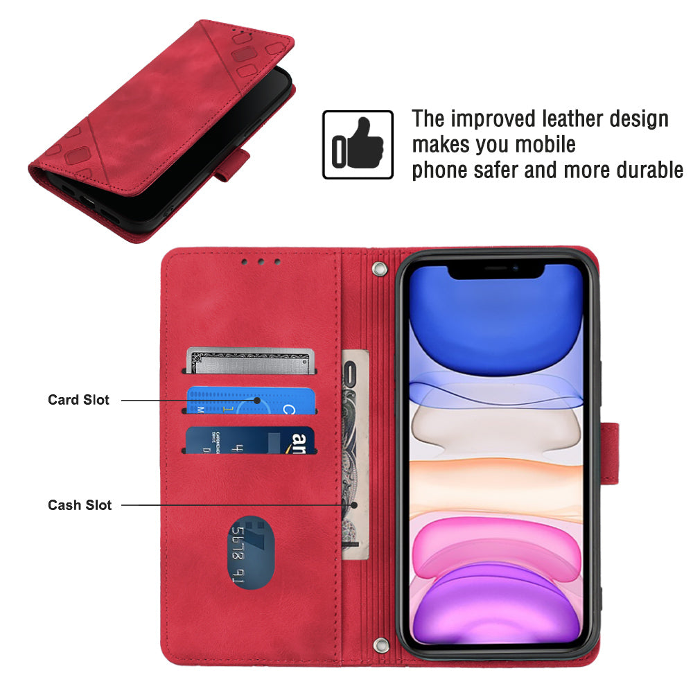 PT005 YB Imprinting Series-7 for iPhone 11 PU Leather Phone Case Imprinted Wallet Stand Anti-drop Cover with Shoulder Strap