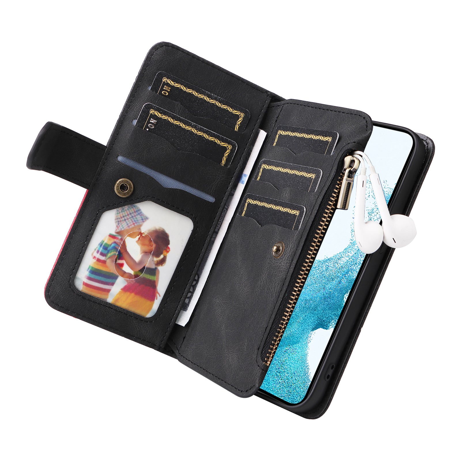 KT Multi-function Series-5 For Samsung Galaxy A54 5G Zipper Leather Wallet Anti-drop Phone Case Multiple Card Slots Splicing Stand Cover