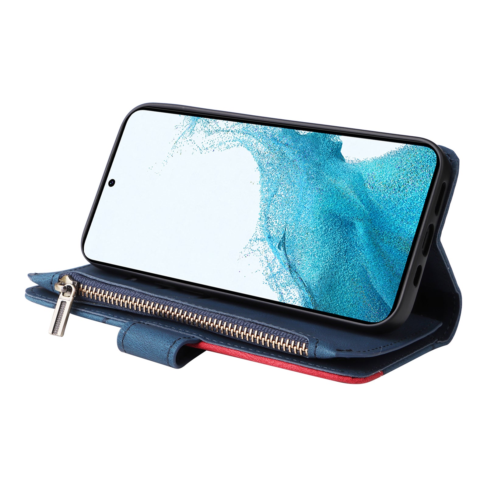 KT Multi-function Series-5 For Samsung Galaxy A54 5G Zipper Leather Wallet Anti-drop Phone Case Multiple Card Slots Splicing Stand Cover