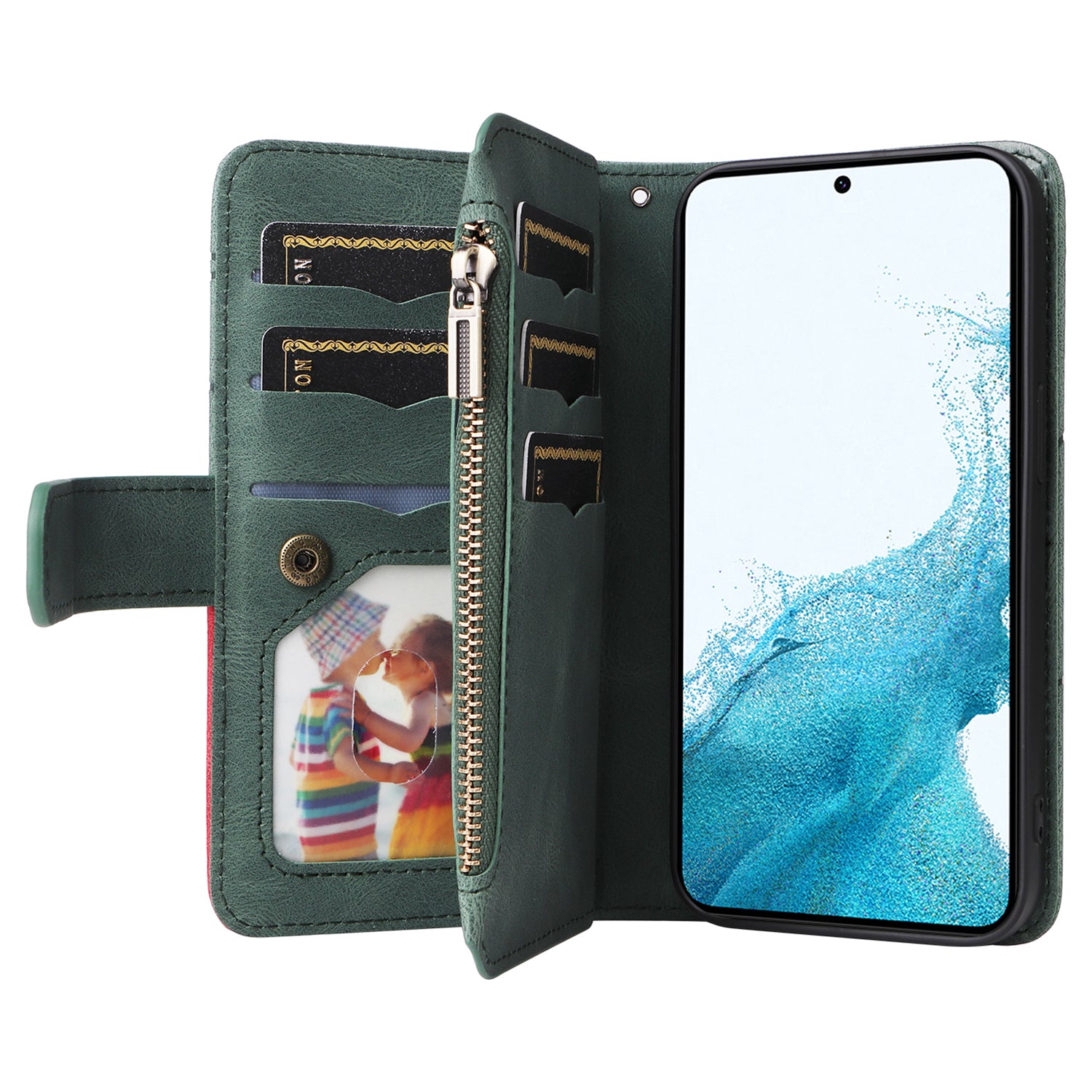 KT Multi-function Series-5 For Samsung Galaxy A54 5G Zipper Leather Wallet Anti-drop Phone Case Multiple Card Slots Splicing Stand Cover