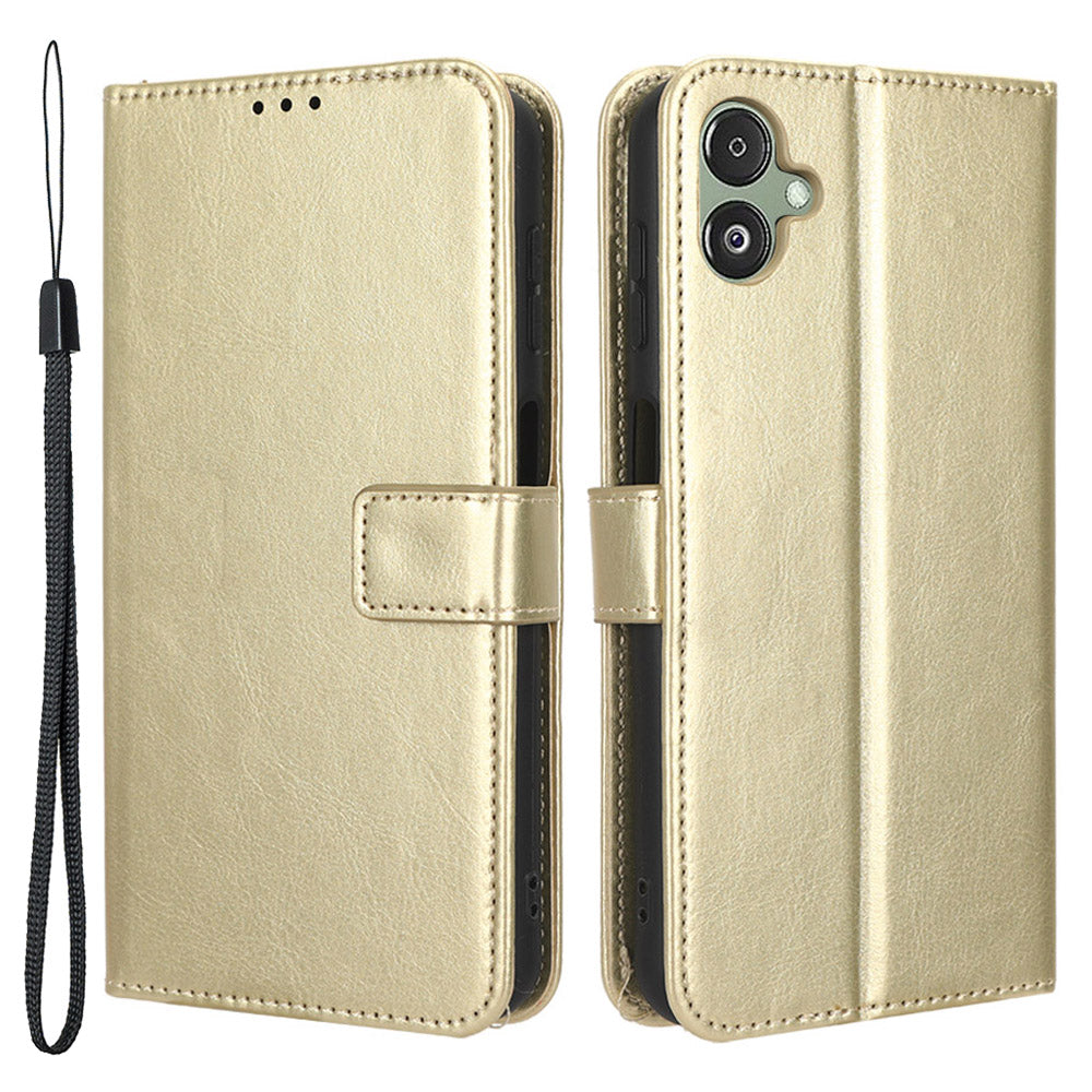 For Samsung Galaxy F14 5G Anti-Dust Crazy Horse Texture Phone Case Stand PU Leather Wallet Shell