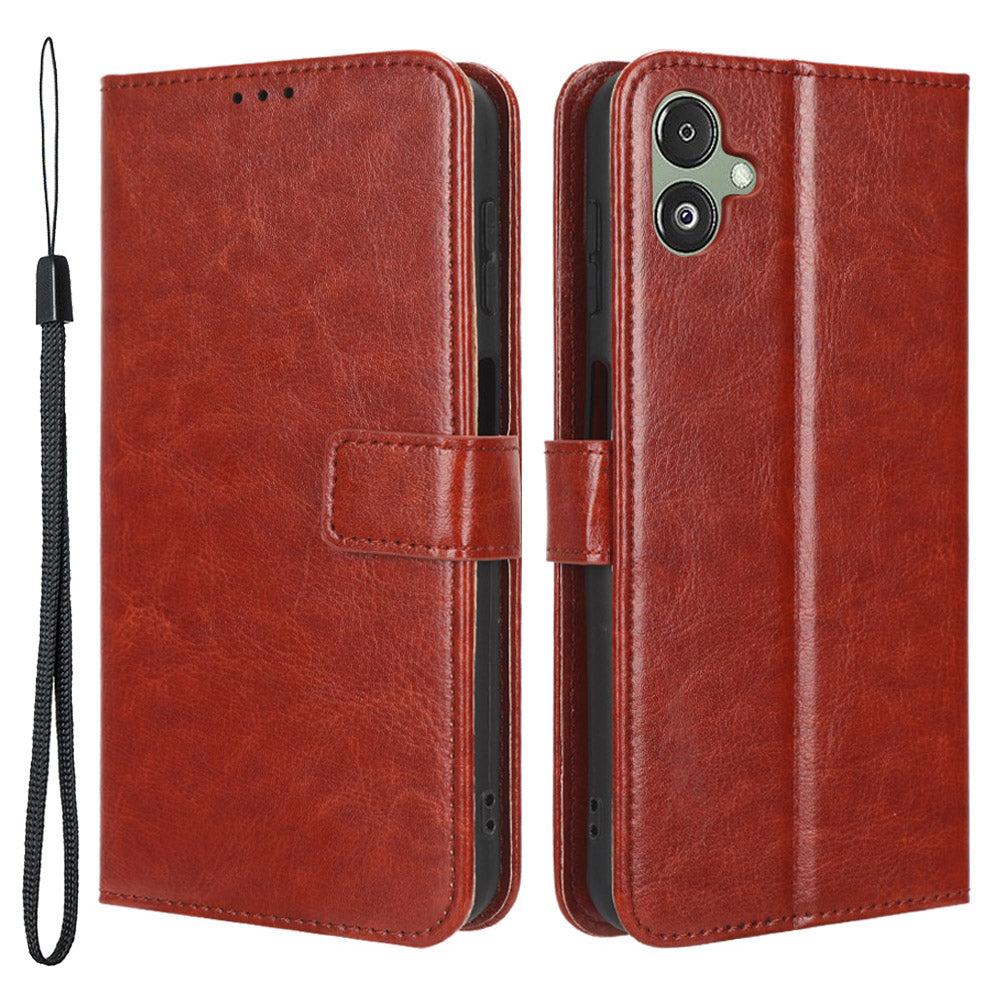 For Samsung Galaxy F14 5G Anti-Dust Crazy Horse Texture Phone Case Stand PU Leather Wallet Shell