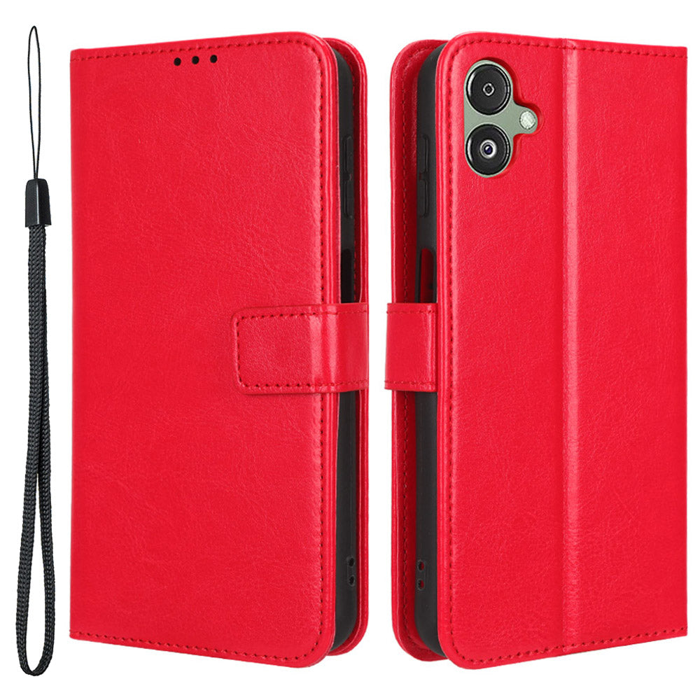For Samsung Galaxy F14 5G Anti-Dust Crazy Horse Texture Phone Case Stand PU Leather Wallet Shell