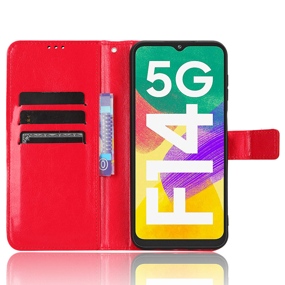 For Samsung Galaxy F14 5G Anti-Dust Crazy Horse Texture Phone Case Stand PU Leather Wallet Shell