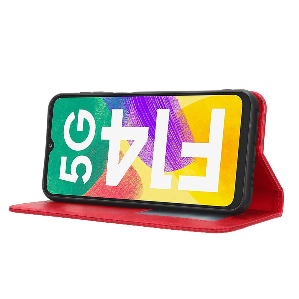 For Samsung Galaxy F14 5G Magnetic Closure Phone Cover Retro Stand Wallet Flip PU Leather Phone Case