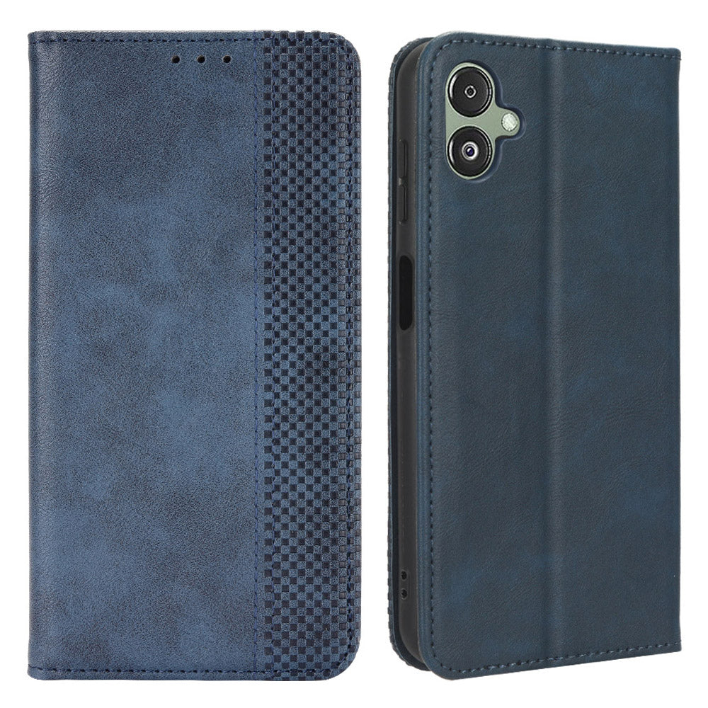For Samsung Galaxy F14 5G Magnetic Closure Phone Cover Retro Stand Wallet Flip PU Leather Phone Case