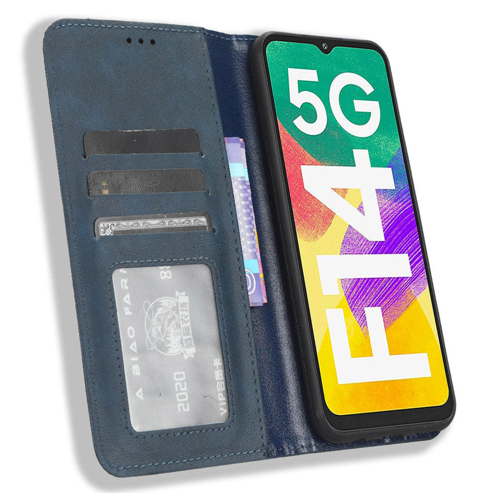 For Samsung Galaxy F14 5G Magnetic Closure Phone Cover Retro Stand Wallet Flip PU Leather Phone Case