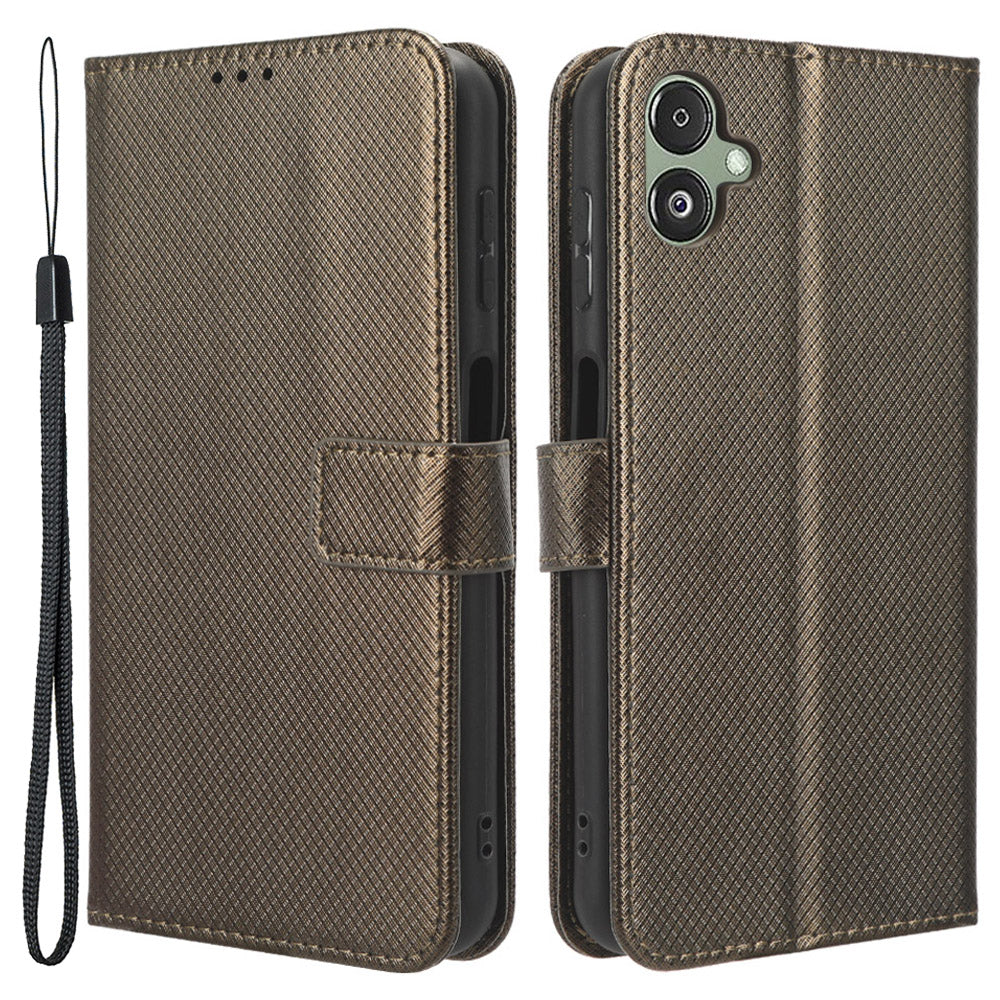 For Samsung Galaxy F14 5G Phone Case PU Leather Stand Wallet Diamond Texture Phone Cover
