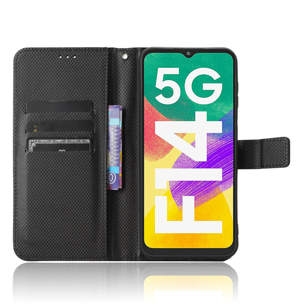For Samsung Galaxy F14 5G Phone Case PU Leather Stand Wallet Diamond Texture Phone Cover