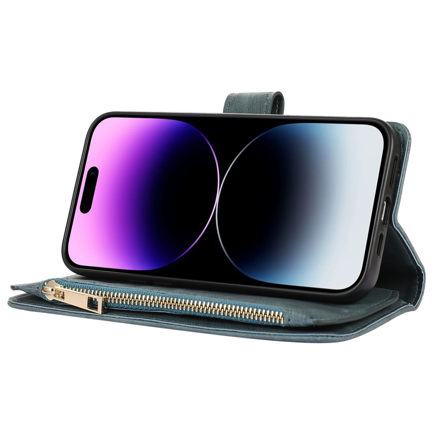 For iPhone 14 Pro Anti-drop Case Multiple Card Slots Zipper Pocket Rhombus PU Leather Stand Phone Cover