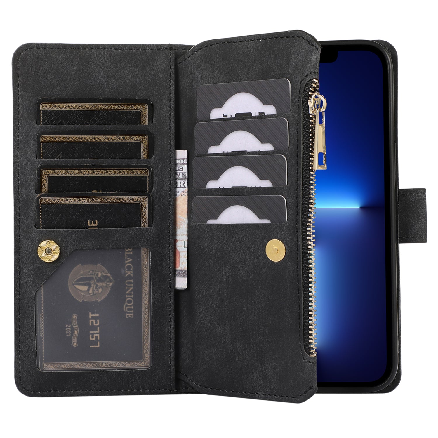For iPhone 13 Pro Max 6.7 inch Rhombus PU Leather Case Multiple Card Slots Zipper Pocket Stand Phone Cover