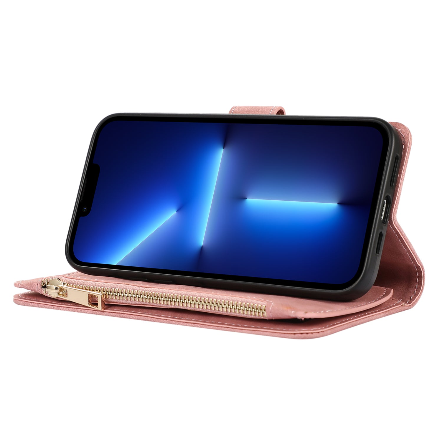 For iPhone 13 Pro Max 6.7 inch Rhombus PU Leather Case Multiple Card Slots Zipper Pocket Stand Phone Cover