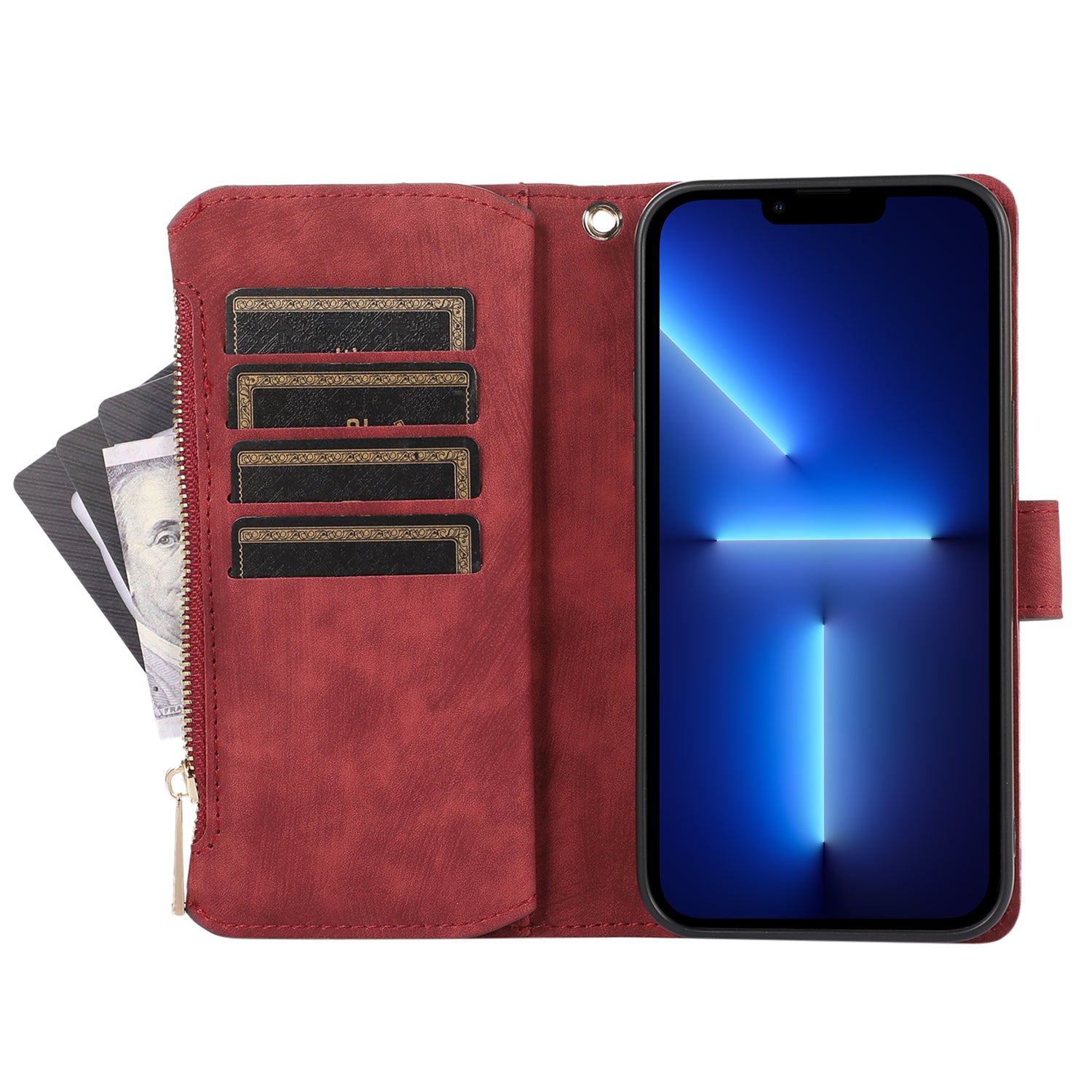 For iPhone 13 Pro Max 6.7 inch Rhombus PU Leather Case Multiple Card Slots Zipper Pocket Stand Phone Cover
