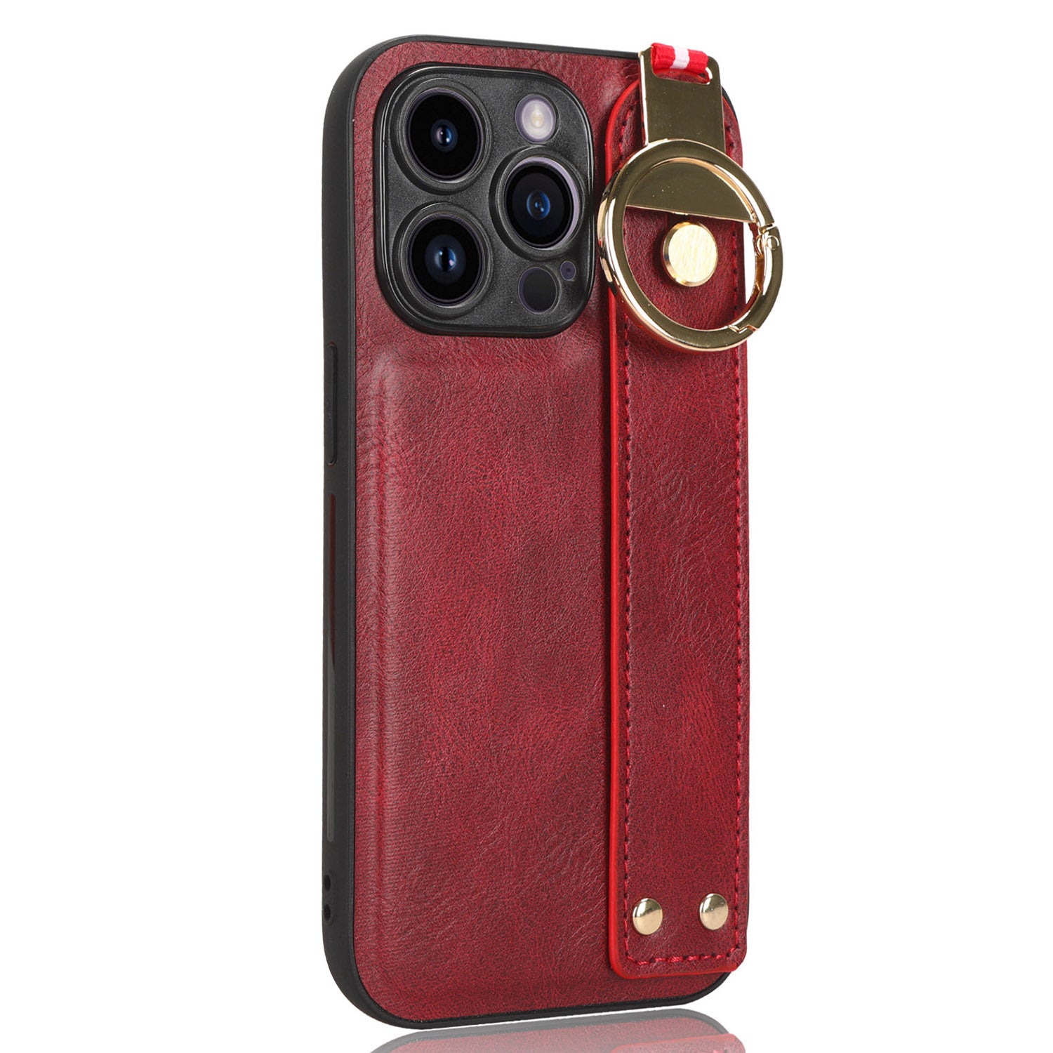 Fall-proof Cover for iPhone 12 12 Pro 6.1 inch Wristband Kickstand Leather Coating PC+TPU Phone Case with Neck Strap