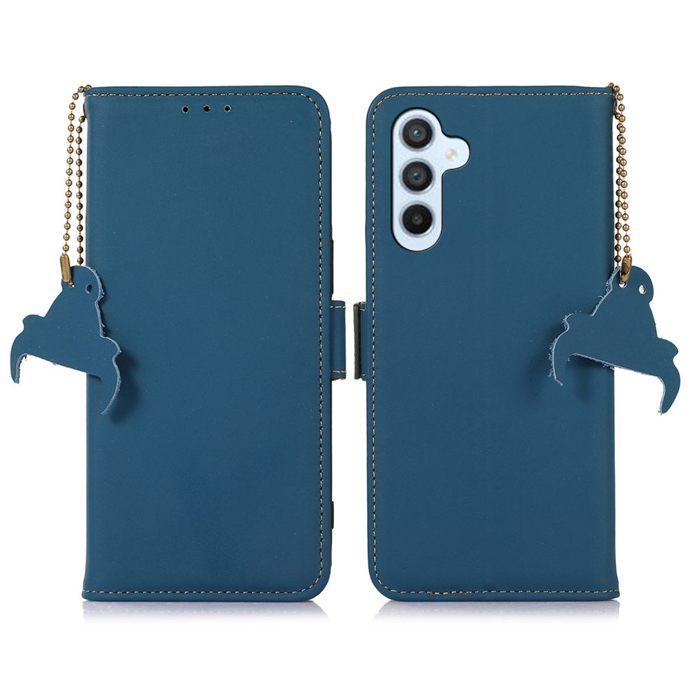 For Samsung Galaxy M54 5G / F54 5G RFID Blocking Phone Stand Case Genuine Cow Leather Wallet Cover