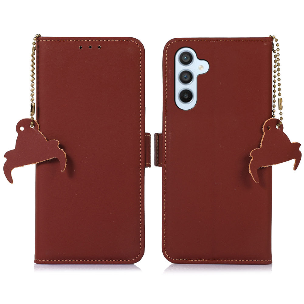 For Samsung Galaxy M54 5G / F54 5G RFID Blocking Phone Stand Case Genuine Cow Leather Wallet Cover
