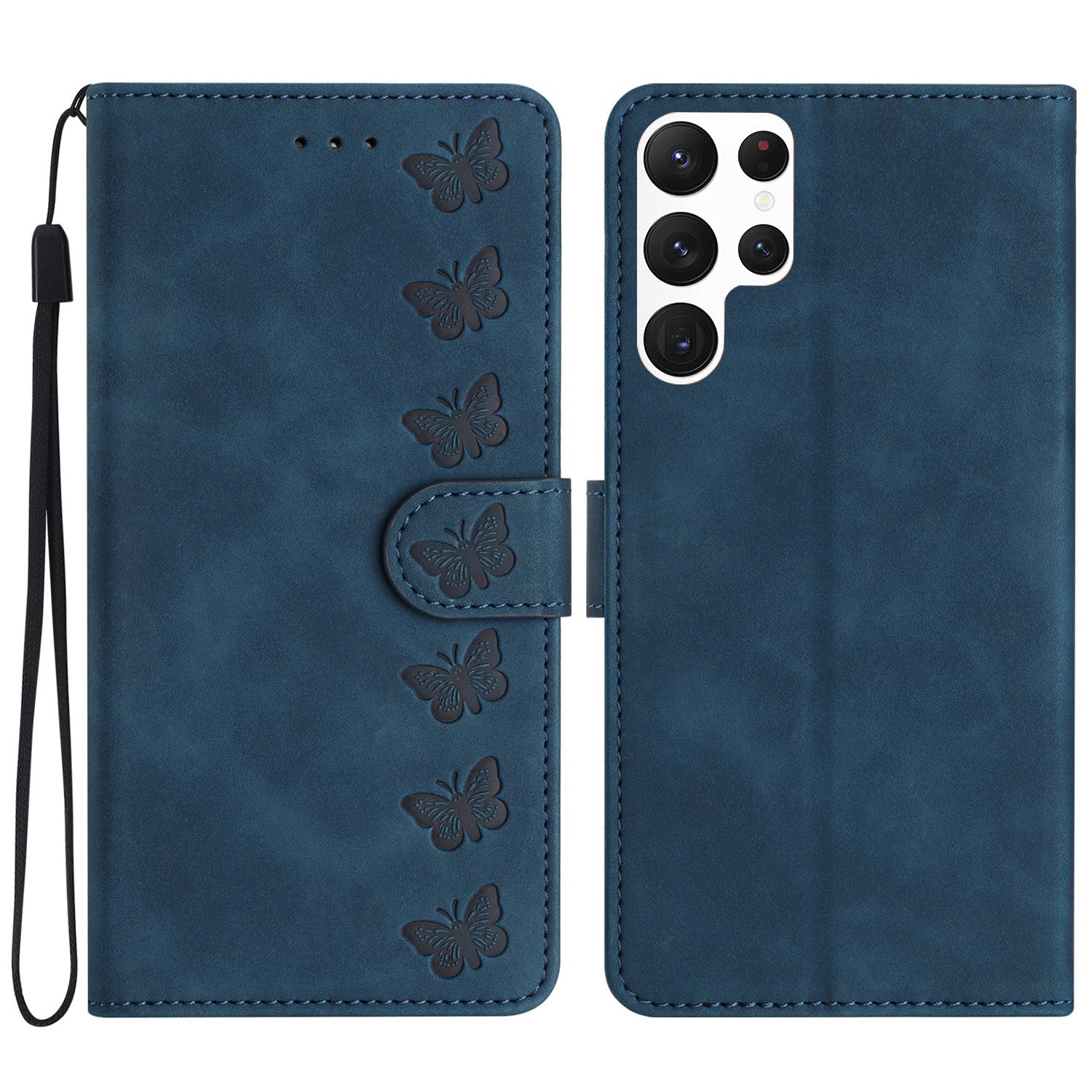 Flip Phone Case for Samsung Galaxy S23 Ultra Butterfly Imprinted Stand PU Leather Shell Wallet Cover