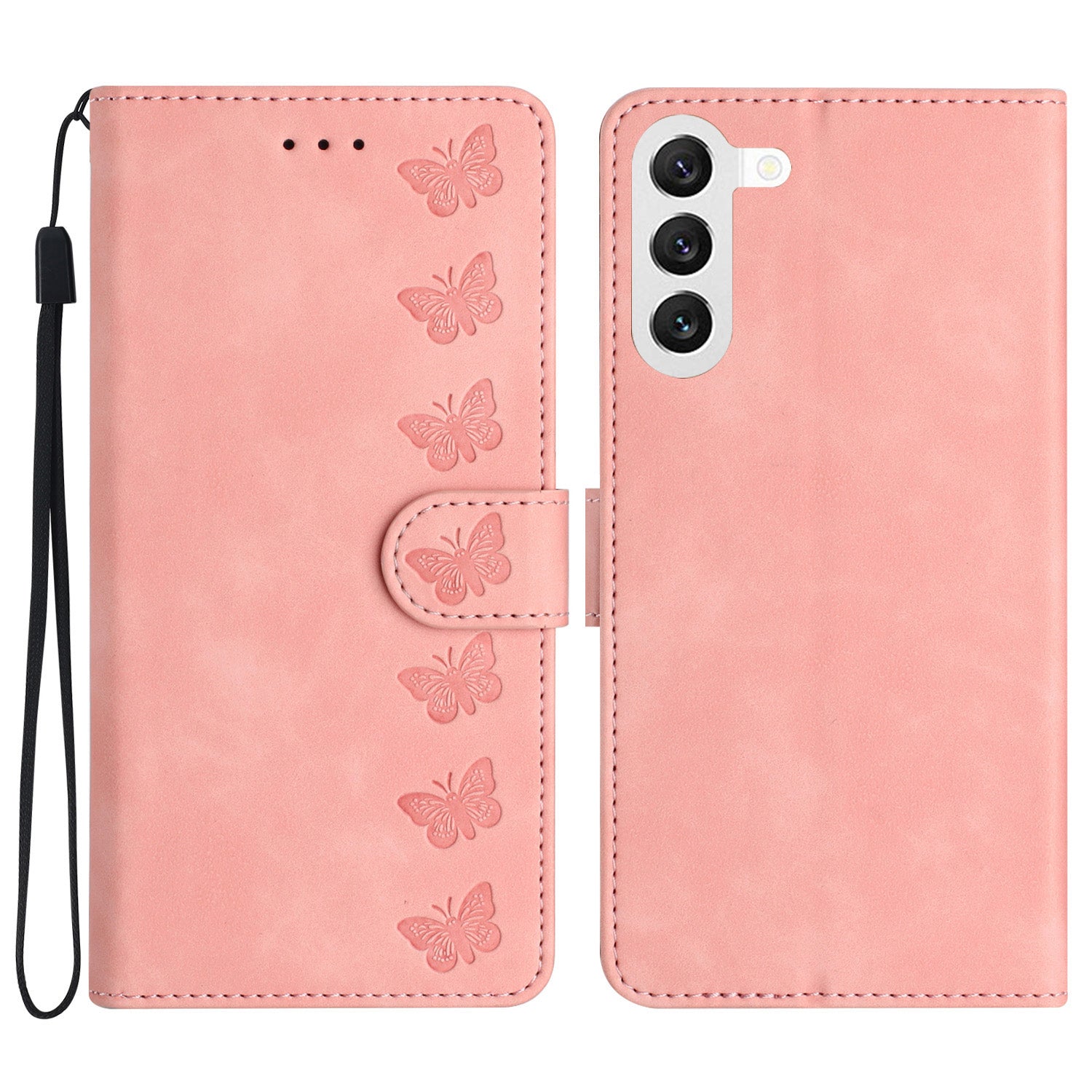 Leather Phone Case for Samsung Galaxy S23 Butterfly Imprinted Stand Shell Wallet Anti-drop Flip Cover