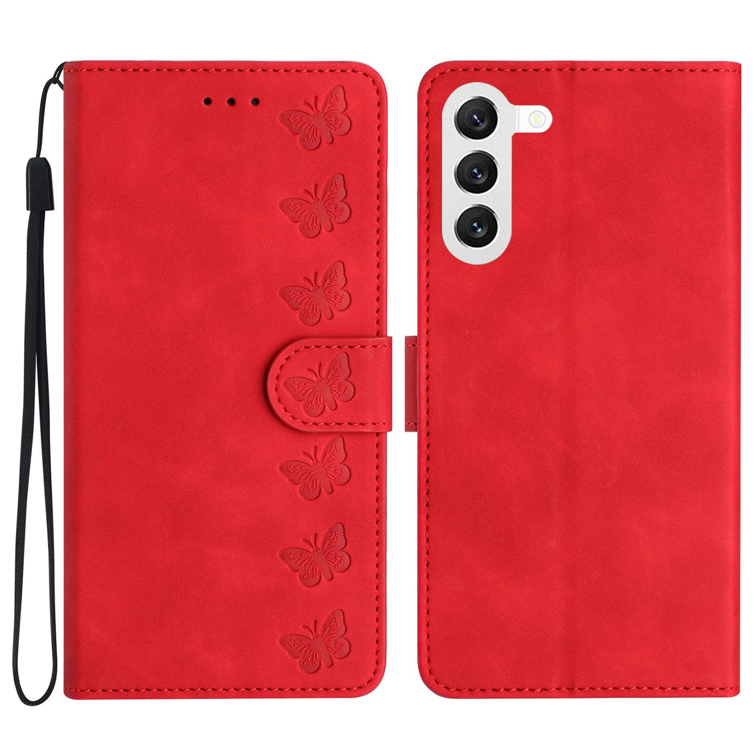 Leather Phone Case for Samsung Galaxy S23 Butterfly Imprinted Stand Shell Wallet Anti-drop Flip Cover