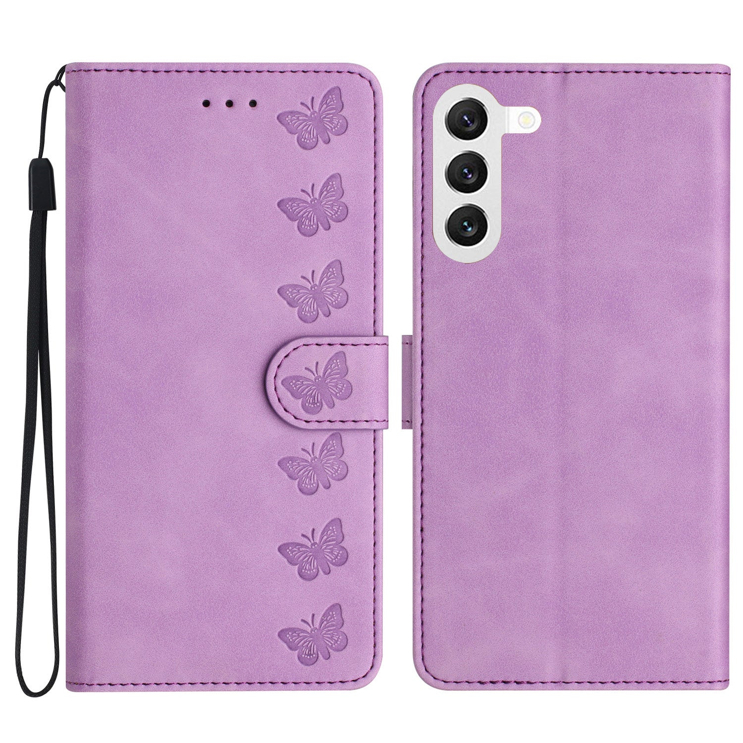 Leather Phone Case for Samsung Galaxy S23 Butterfly Imprinted Stand Shell Wallet Anti-drop Flip Cover