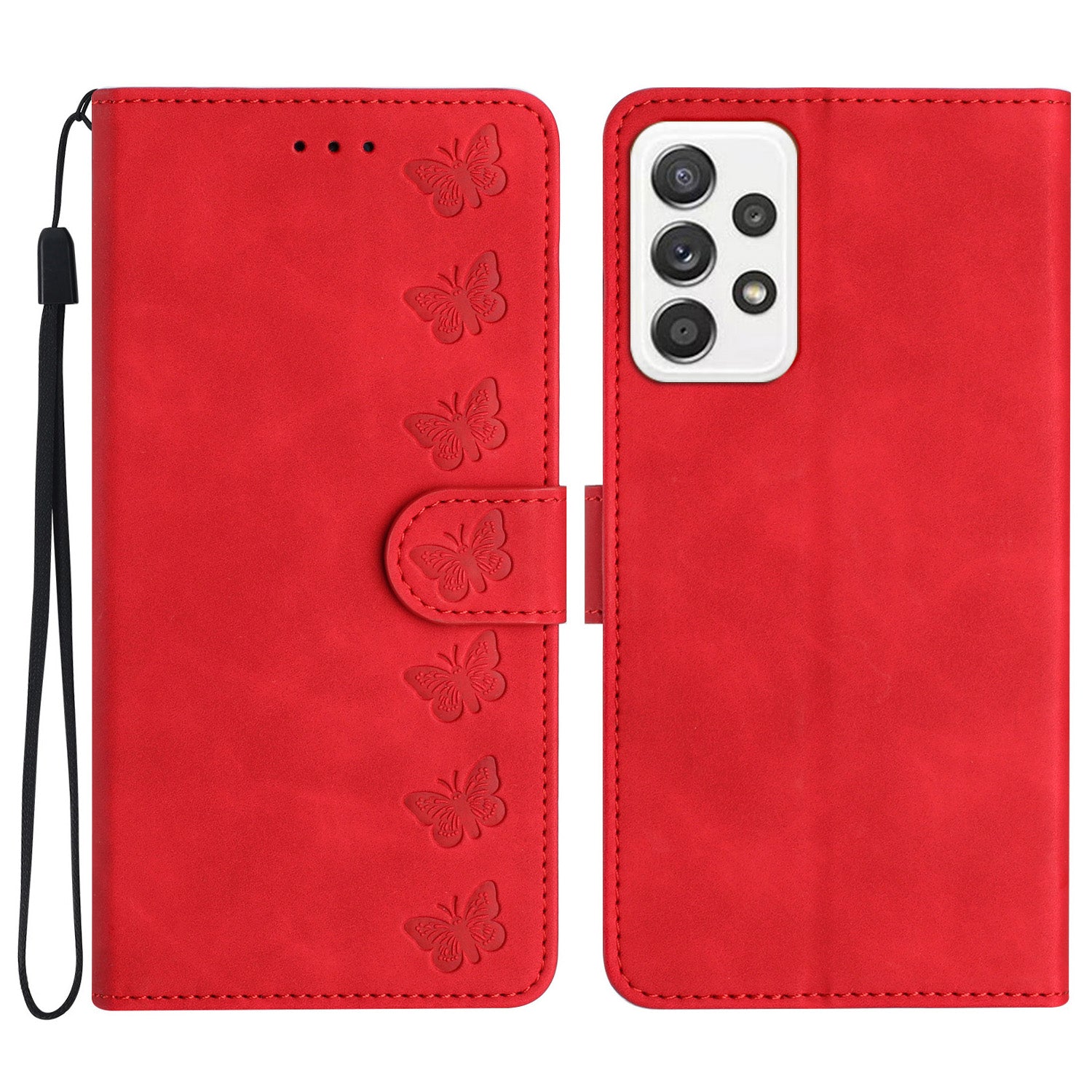 Til Samsung Galaxy A53 5G Stand Case Butterfly-præget pung Stænksikker PU-lædercover