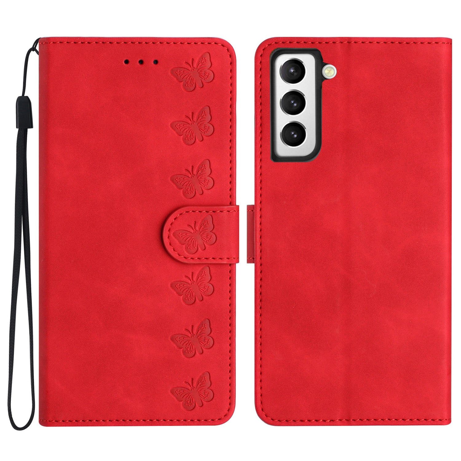 For Samsung Galaxy S22 5G Stand Wallet Folio Flip Case Butterfly Imprinted Splash Proof Leather Cover