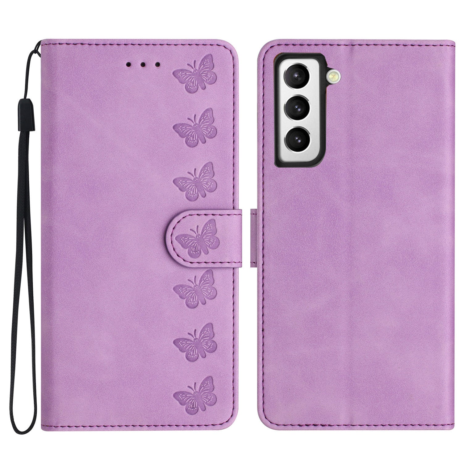 For Samsung Galaxy S22 5G Stand Wallet Folio Flip Case Butterfly Imprinted Splash Proof Leather Cover