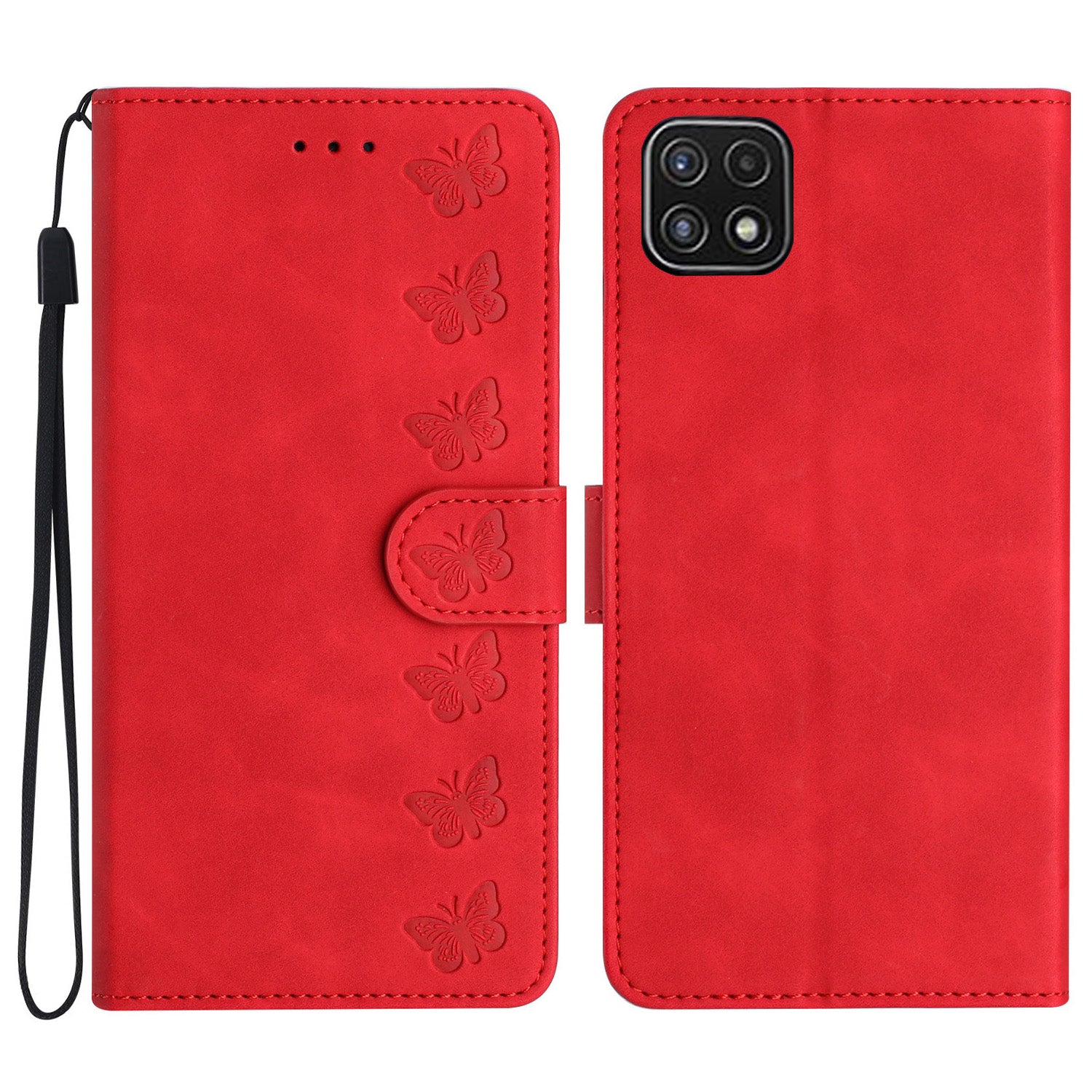 For Samsung Galaxy A22 5G (EU Version) PU Leather Stand Wallet Phone Case Butterfly Imprinted Drop-proof Cover