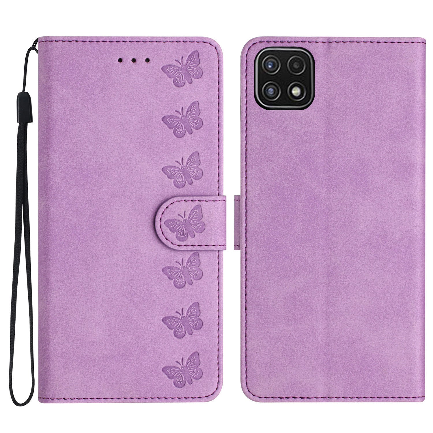 For Samsung Galaxy A22 5G (EU Version) PU Leather Stand Wallet Phone Case Butterfly Imprinted Drop-proof Cover