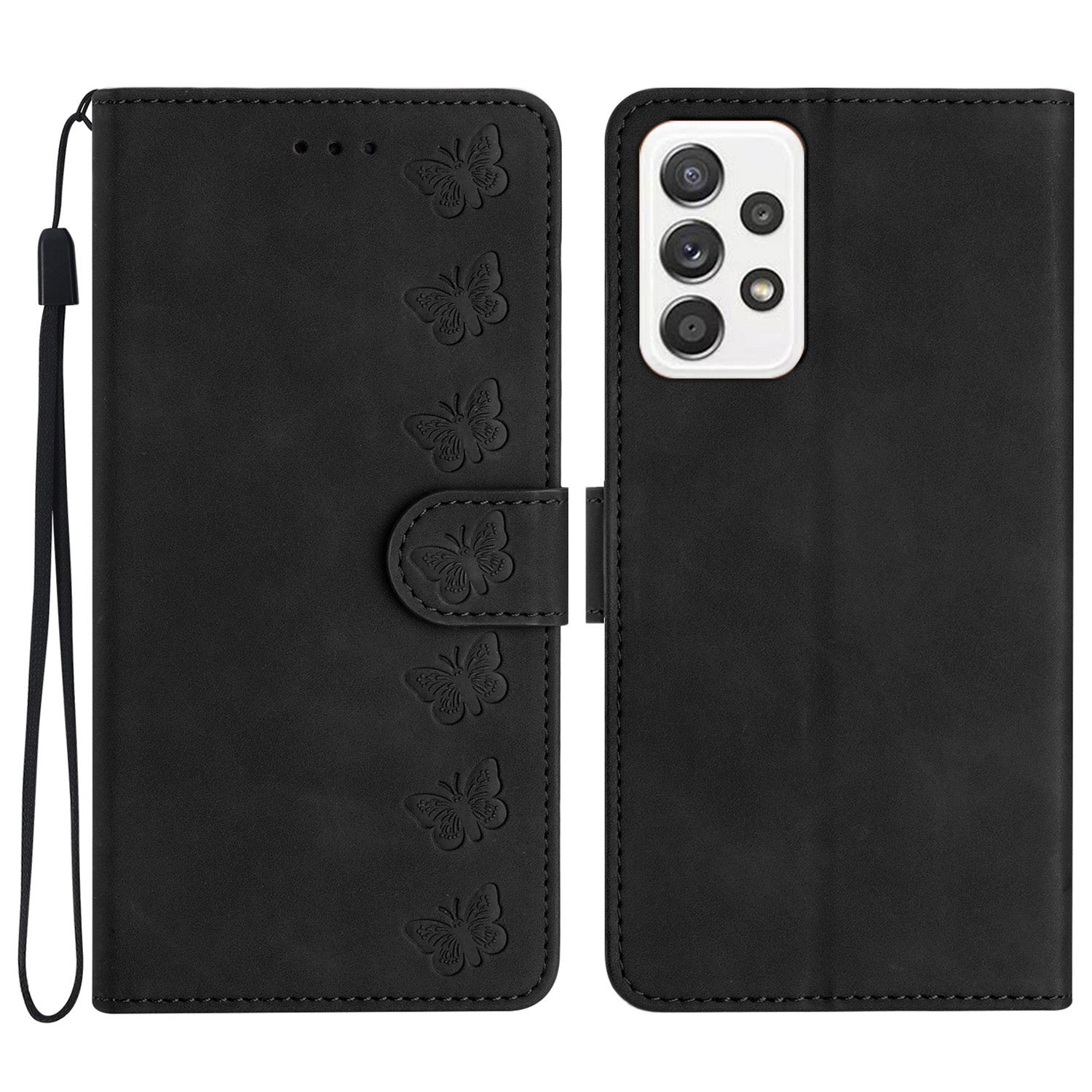 For Samsung Galaxy A52 5G / A52 4G / A52s 5G Drop-proof Butterfly Imprinted Shell Leather Wallet Stand Phone Case