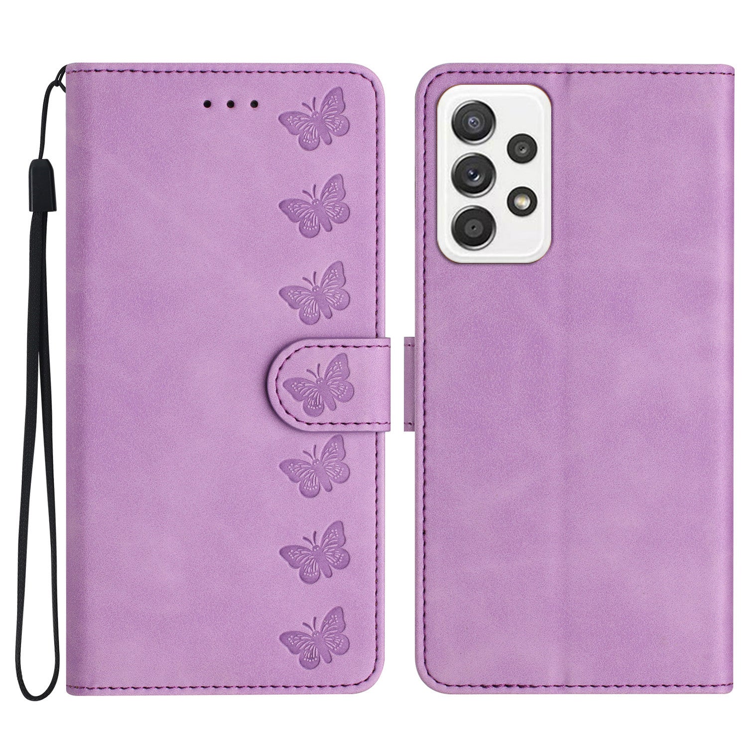 For Samsung Galaxy A52 5G / A52 4G / A52s 5G Drop-proof Butterfly Imprinted Shell Leather Wallet Stand Phone Case