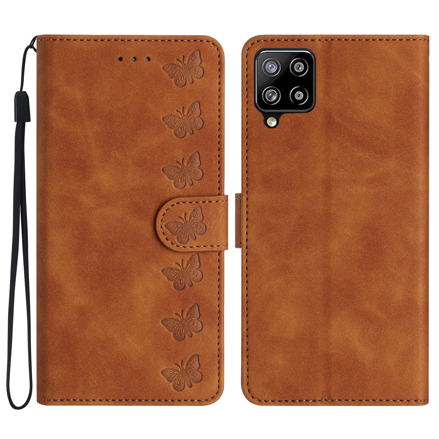 For Samsung Galaxy M32 (Global Version) 4G Butterfly Imprinted Phone Case Leather Wallet Flip Stand Cover
