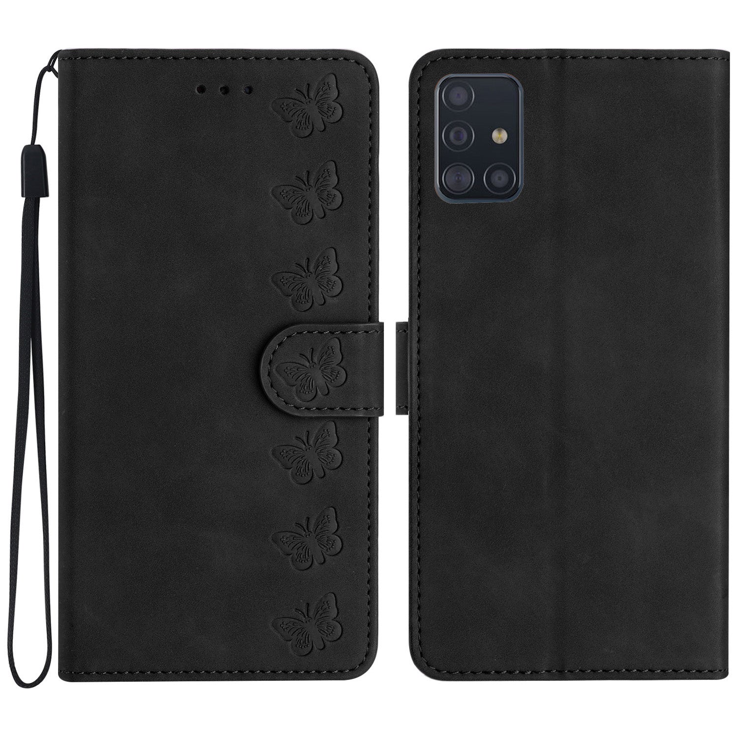 Til Samsung Galaxy A51 4G SM-A515 PU læder pung etui Butterfly påtrykt telefonholder cover
