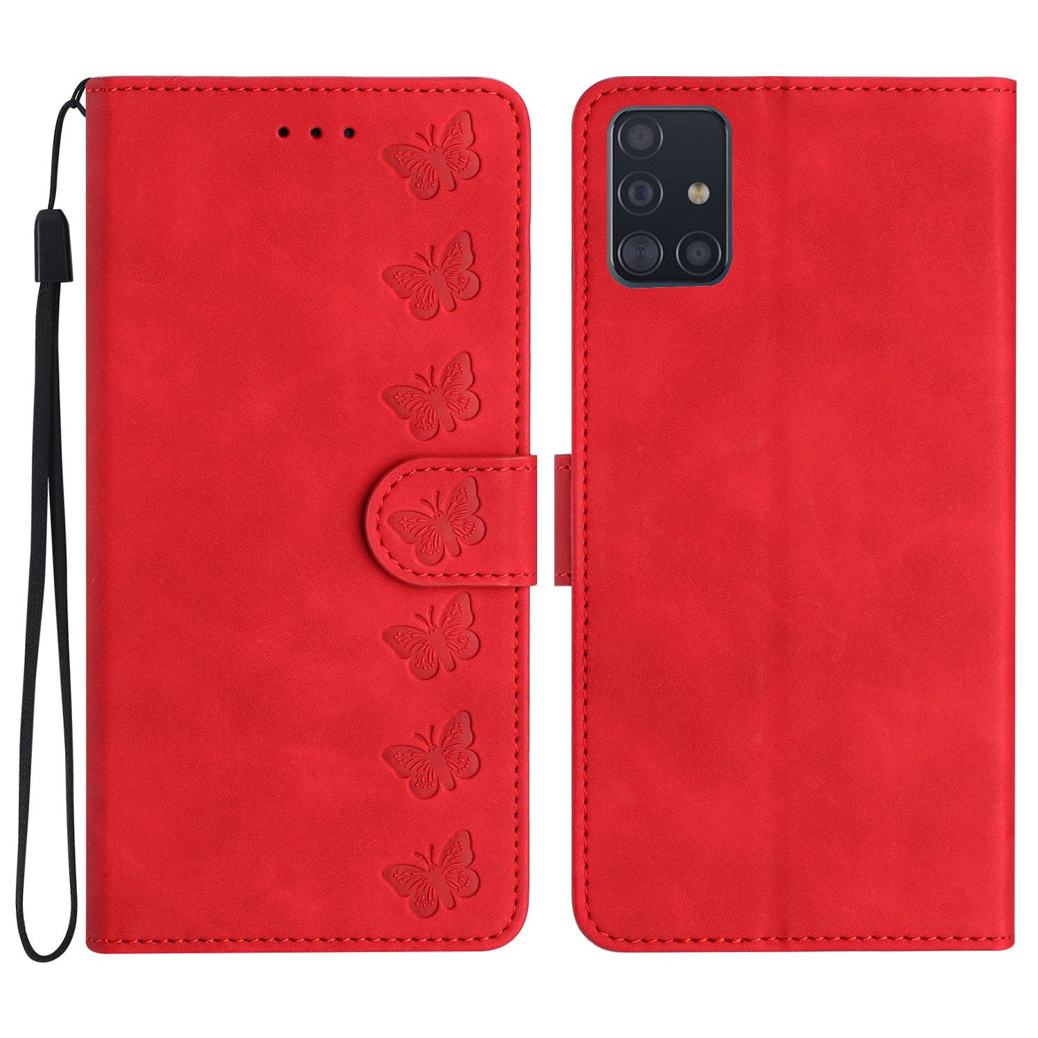 Til Samsung Galaxy A51 4G SM-A515 PU læder pung etui Butterfly påtrykt telefonholder cover