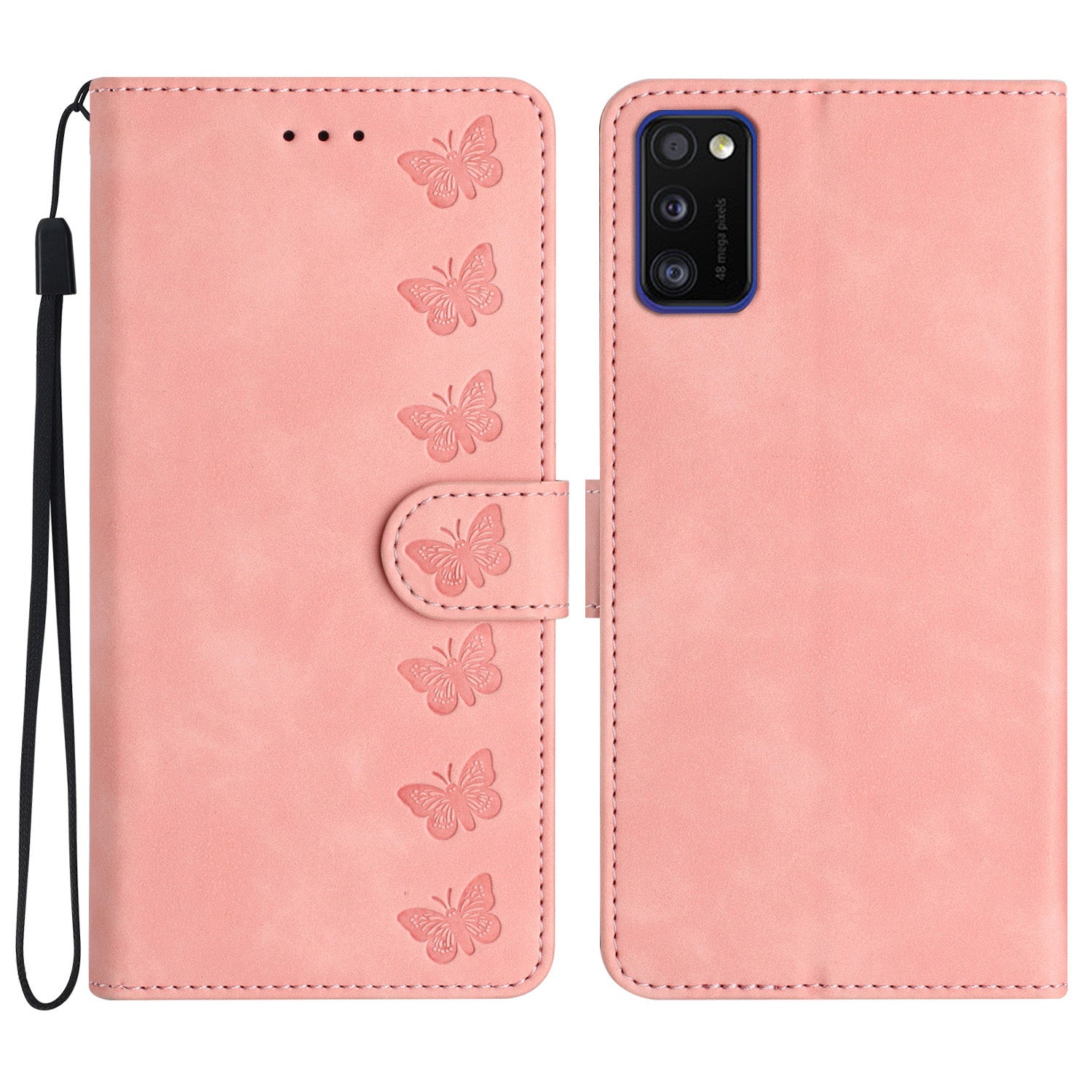 Leather Case for Samsung Galaxy A41 (Global Version) Butterfly Imprinted Phone Cover with Stand Wallet