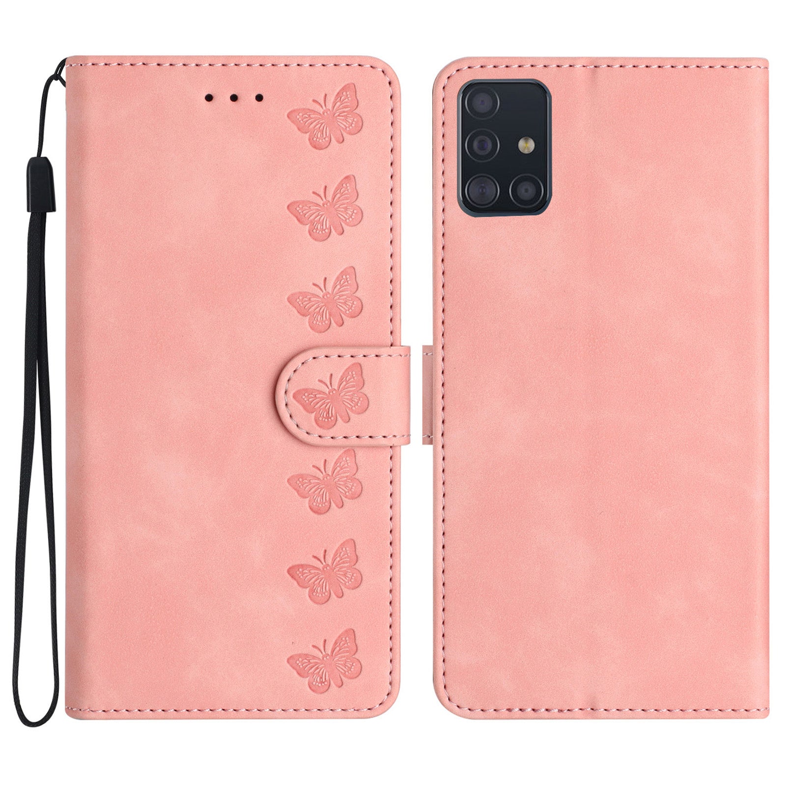 Leather Phone Case for Samsung Galaxy A71 4G SM-A715 Butterfly Imprinted Stand Wallet Cover