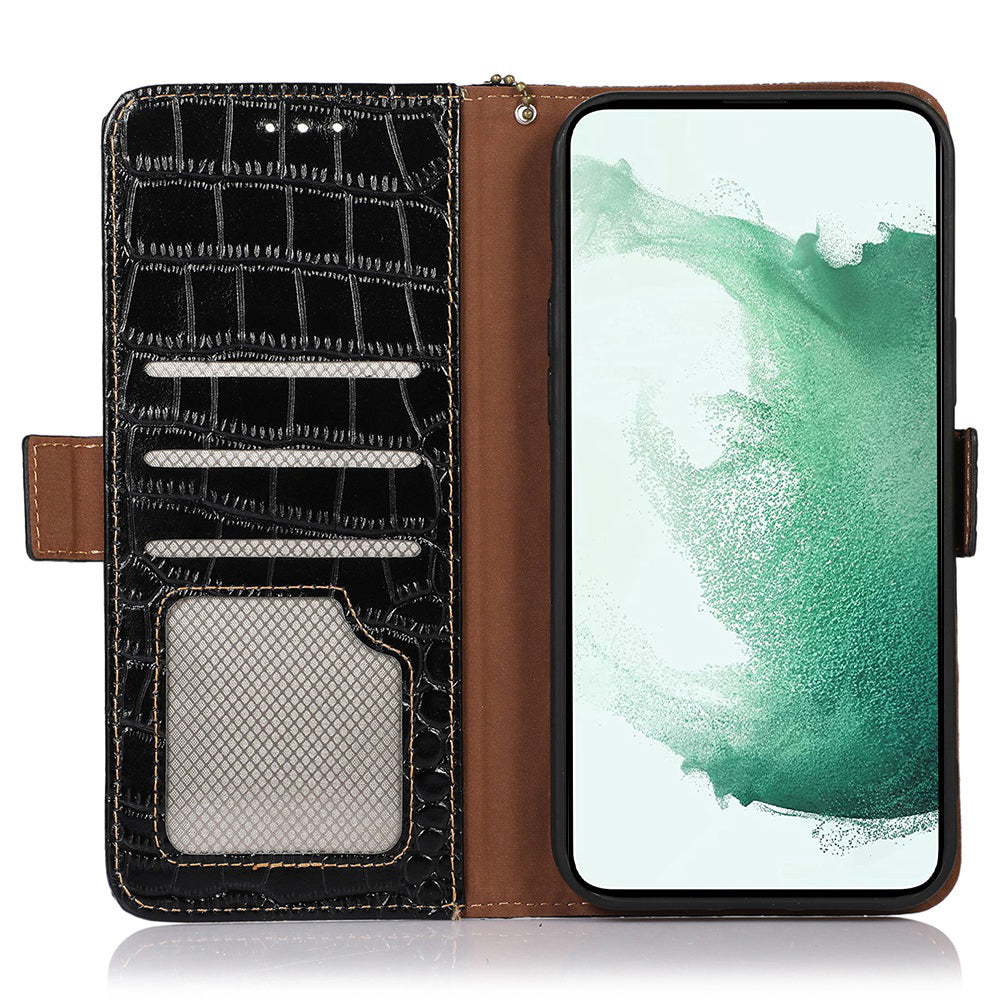 For Samsung Galaxy F14 5G RFID Blocking Phone Case Genuine Cowhide Leather Wallet Stand Cover