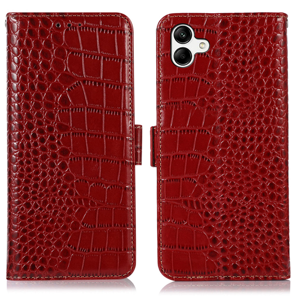 For Samsung Galaxy F14 5G RFID Blocking Phone Case Genuine Cowhide Leather Wallet Stand Cover