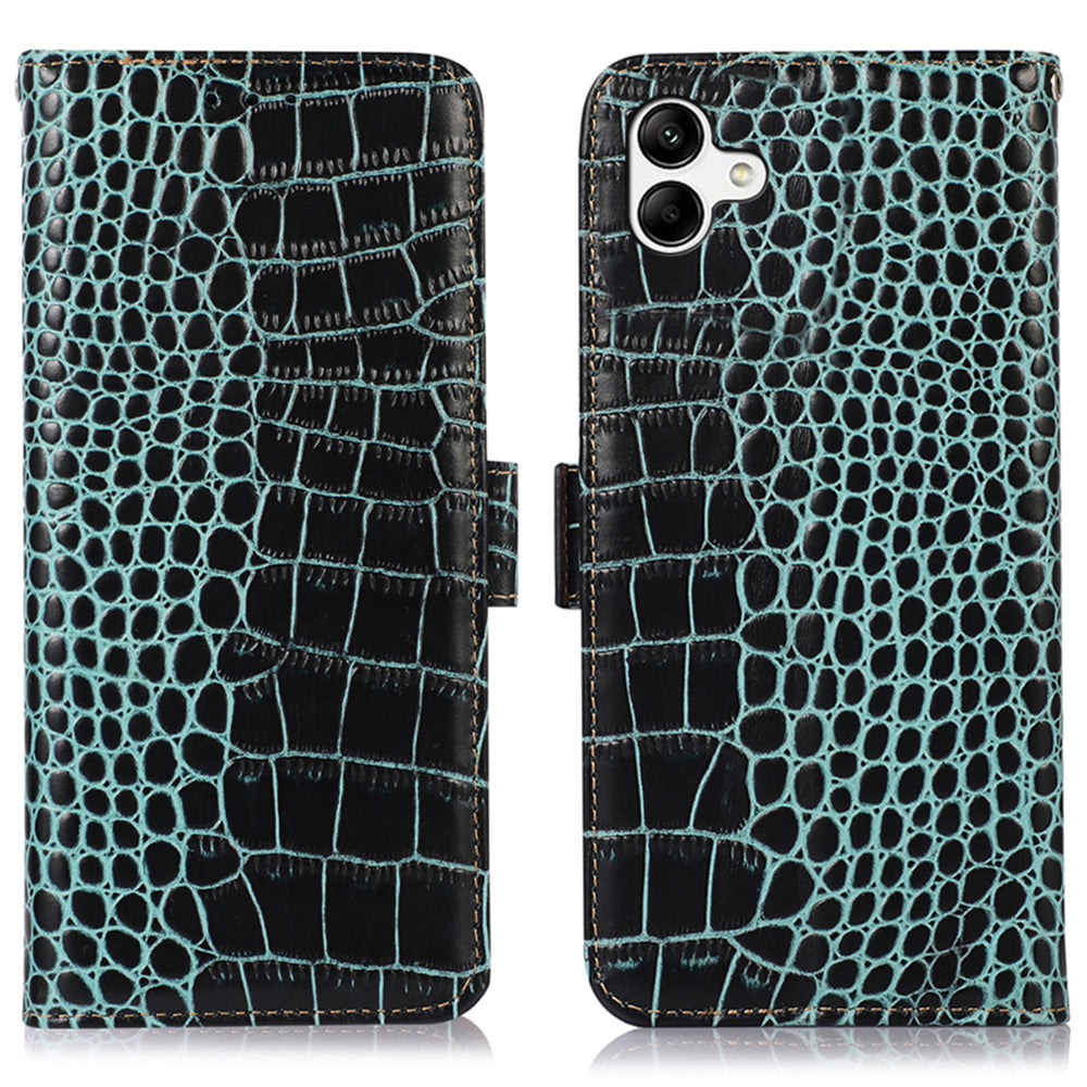 For Samsung Galaxy F14 5G RFID Blocking Phone Case Genuine Cowhide Leather Wallet Stand Cover