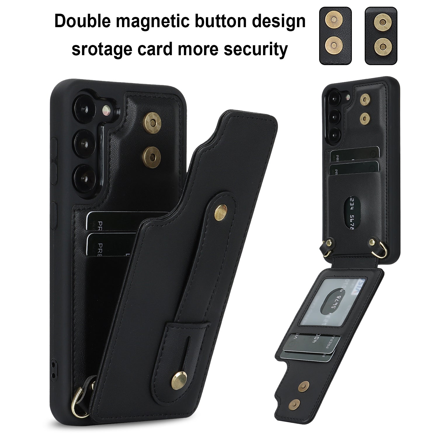 For Samsung Galaxy S22 5G Wristband Kickstand Phone Cover Card Slots Leather TPU Case