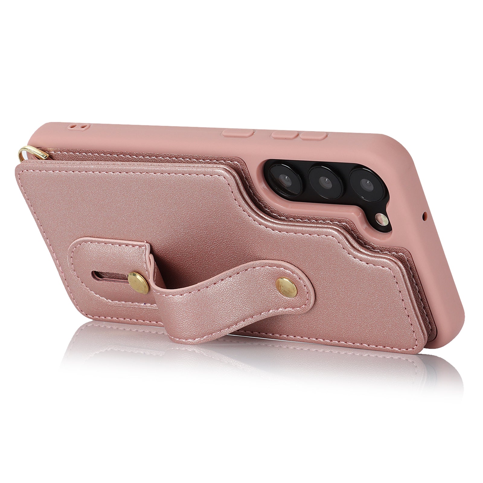 For Samsung Galaxy S22 5G Wristband Kickstand Phone Cover Card Slots Leather TPU Case