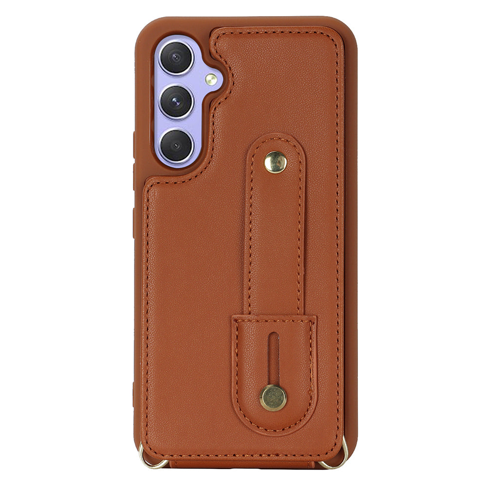 For Samsung Galaxy A14 4G / 5G Wristband Kickstand Card Holder Case PU Leather TPU Shockproof Anti-Slip Phone Cover