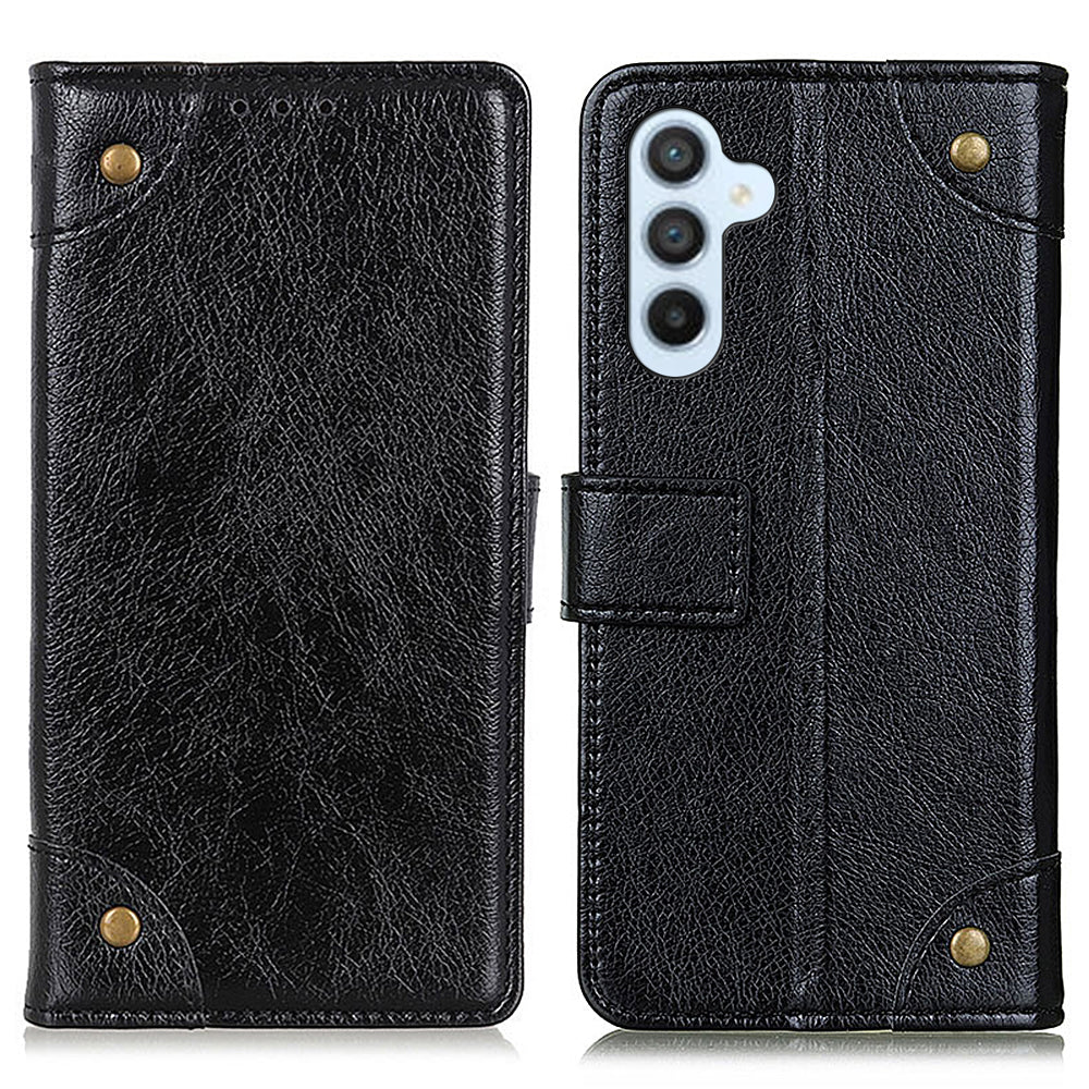 For Samsung Galaxy M54 5G / F54 5G Wallet PU Leather Phone Case Brass Button Decor Phone Stand Cover