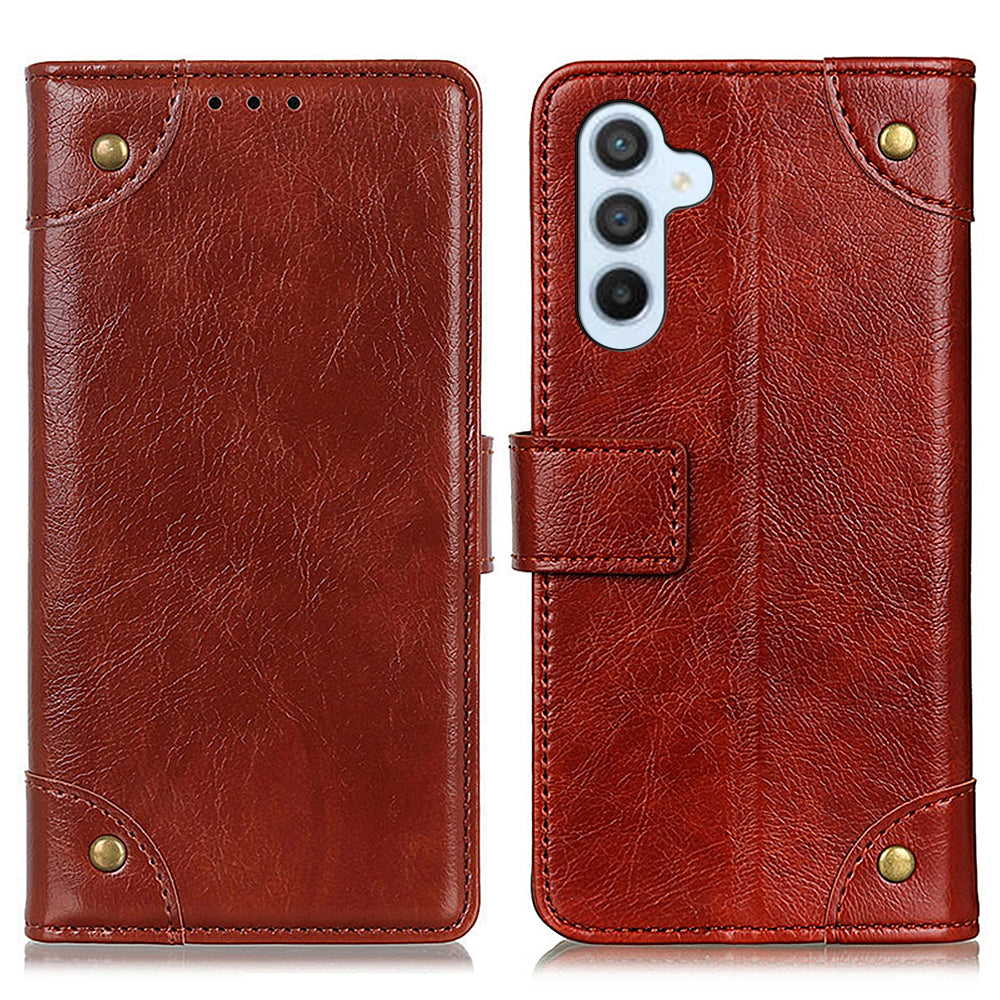 For Samsung Galaxy M54 5G / F54 5G Wallet PU Leather Phone Case Brass Button Decor Phone Stand Cover