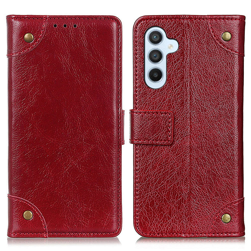For Samsung Galaxy M54 5G / F54 5G Wallet PU Leather Phone Case Brass Button Decor Phone Stand Cover