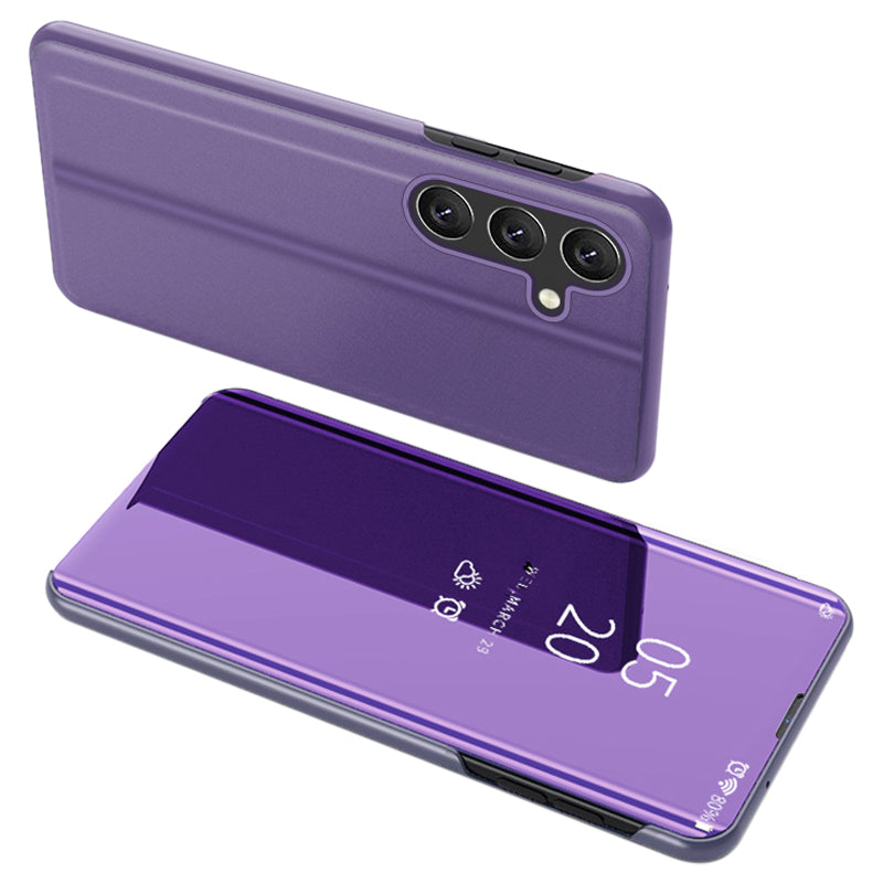 For Samsung Galaxy M14 5G View Window Mirror Surface Phone Case Electroplating Leather Phone Cover